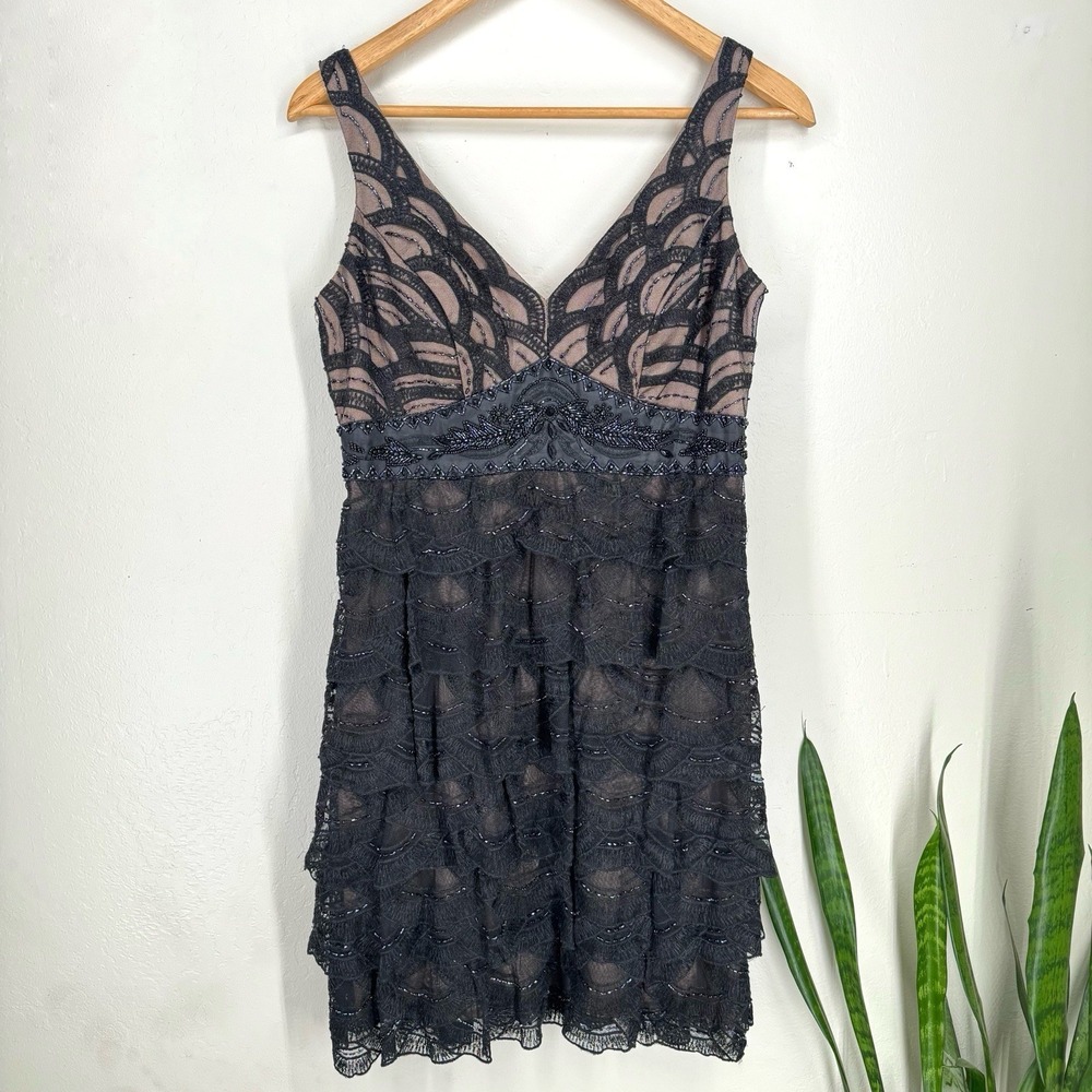 Sue Wong Beaded Flapper Mini Dress Size 10 Vtg Y2K Gatsby Cocktail 20s Art Deco